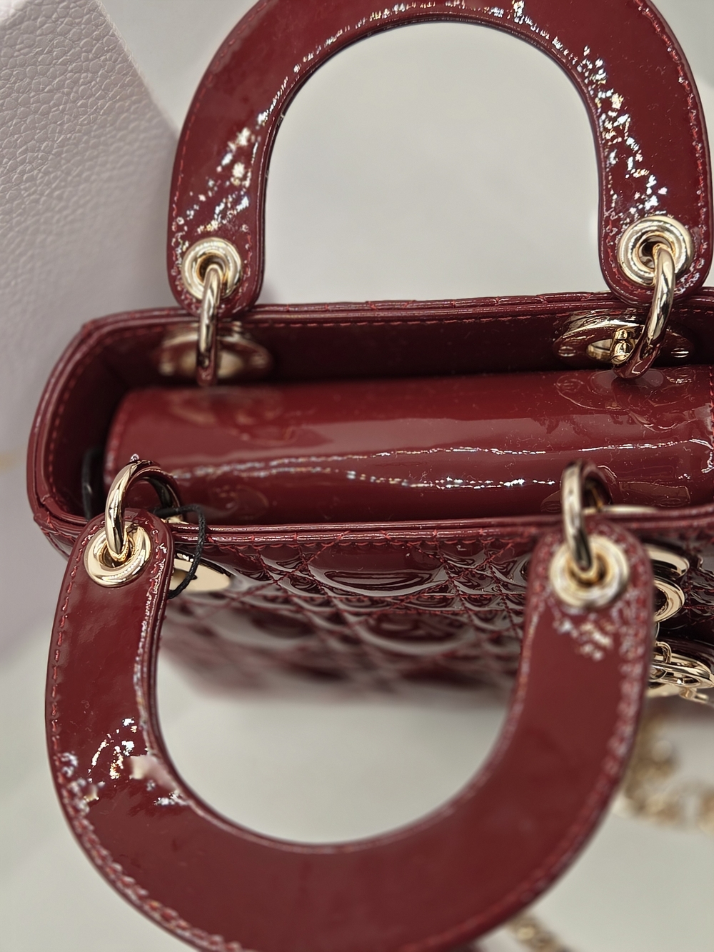 Authentic Christian Dior Mini Lady Dior Bag - Burgundy Patent Cannage GHW - Picture 8 of 16